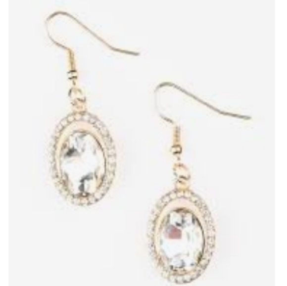 Oval Crystal Frame Gold plated Earrings - Picture 1 of 3